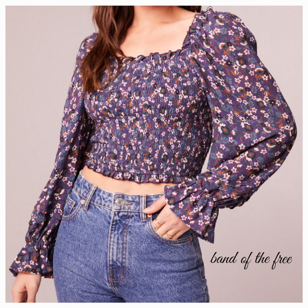 NWT Band of the Free Agathe Ditsy Floral Smocked Top Sz. M [8-10] Purple Ivory‎